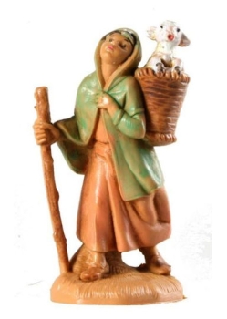 Kunstharzfiguren-6,5cm-Hirtin mit Lamm im Korb