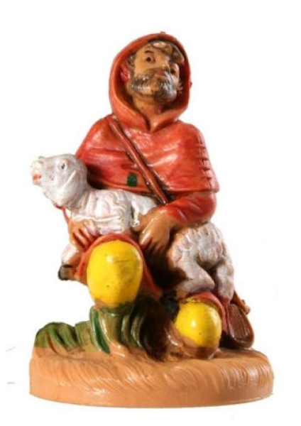 Kunstharzfiguren-6,5cm-Hirt mit Schaf kniend